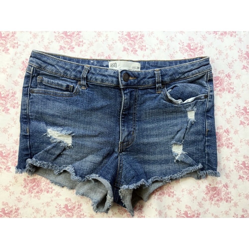 RSQ Venice Mid Rise Denim Shorts Women's Size 11/30 Frayed Hem